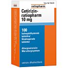 CETIRIZIN-RATIOPHARM 10 MG KALVOPÄÄLLYSTEINEN TABLETTI 100 fol