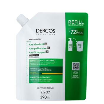 VICHY DERCOS ANTI-DANDRUFF SHAMPOO KUIVILLE HIUKSILLE TÄYTTÖPAKKAUS 390 ML