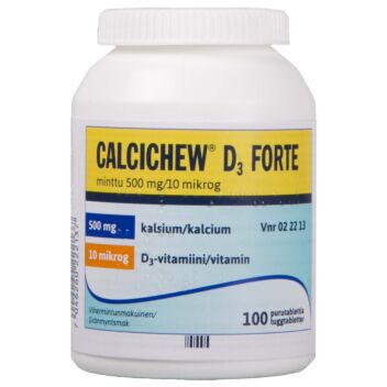 CALCICHEW D3 FORTE MINTTU 500 mg/10 mikrog PURUTABLETTI 100 kpl