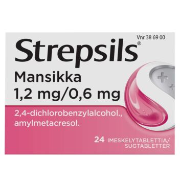 STREPSILS MANSIKKA 1,2/0,6 mg IMESKELYTABLETTI 24 fol
