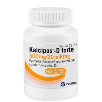 KALCIPOS-D FORTE 500 mg/20 mikrog TABLETTI, KALVOPÄÄLLYSTEINEN 60 kpl
