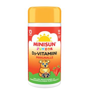 MINISUN JUNIOR D-VITAMIINI MANSIKKA 100 KPL