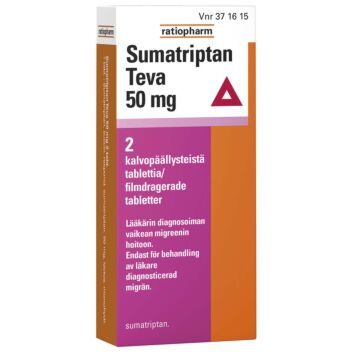 SUMATRIPTAN TEVA 50 mg TABLETTI, KALVOPÄÄLLYSTEINEN 2 fol