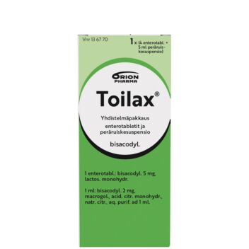 TOILAX YHDISTELMÄPAKKAUS 5 mg + 2 mg/ml ENTEROTABLETTI JA PERÄRUISKESUSPENSIO 4 fol + 5 ml