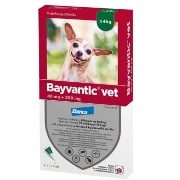 BAYVANTIC VET 40/200 mg PAIKALLISVALELULIUOS ENINTÄÄN 4 KG PAINAVILLE KOIRILLE 4x0,4 ml