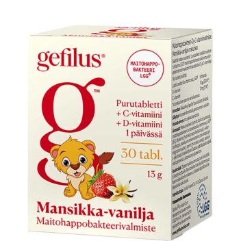 GEFILUS C + D MANSIKKA-VANILJA PURUTABL 30 KPL