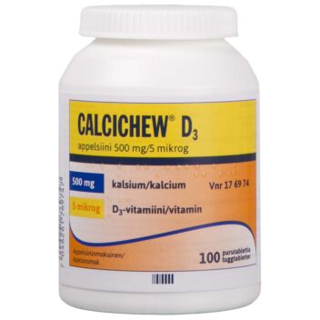 CALCICHEW D3 APPELSIINI 500 mg/5 mikrog PURUTABLETTI 100 kpl
