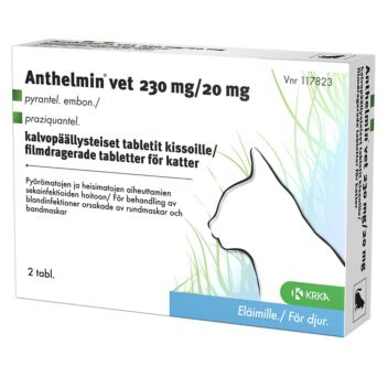 ANTHELMIN VET 230/20 mg TABLETTI, KALVOPÄÄLLYSTEINEN KISSALLE 2 fol