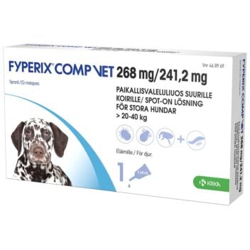 FYPERIX COMP VET 268 mg/241,2 mg PAIKALLISVALELULIUOS KOIRALLE YLI 20 KG-40 KG 2,68 ml