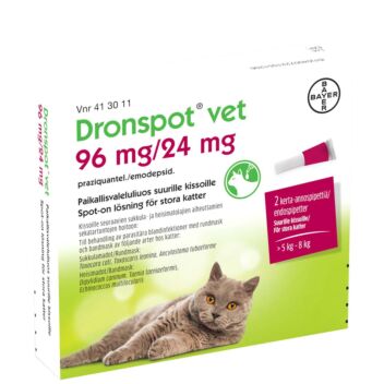 DRONSPOT VET 96/24 mg PAIKALLISVALELULIUOS SUURILLE KISSOILLE 2x1,12 ml