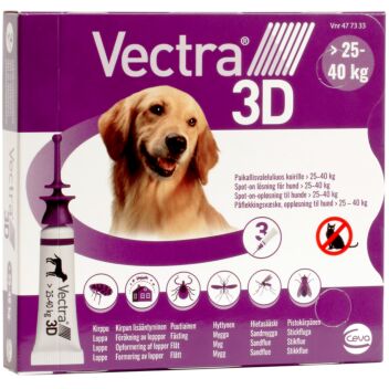 VECTRA 3D 256/22,7/1865 mg PAIKALLISVALELULIUOS KOIRILLE 25-40 KG 3x4,7 ml