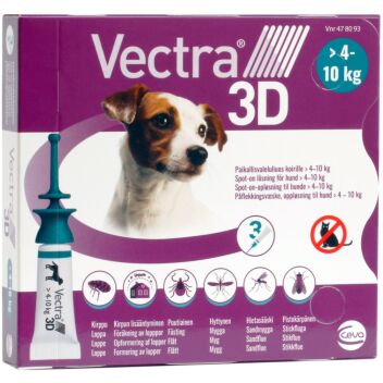 VECTRA 3D 87/7,7/635 mg PAIKALLISVALELULIUOS KOIRILLE 4-10 KG 3x1,6 ml