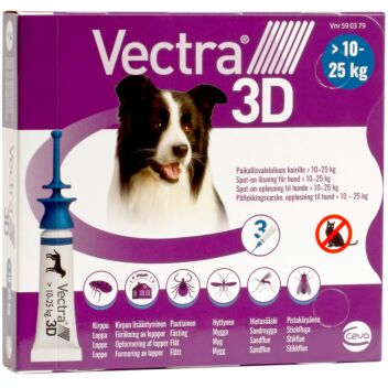 VECTRA 3D 196/17,4/1429 mg PAIKALLISVALELULIUOS KOIRILLE 10-25 KG 3x3,6 ml