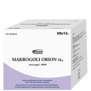MAKROGOLI ORION 12 g JAUHE ORAALILIUOSTA VARTEN, ANNOSPUSSI 50 x 12 g