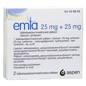 EMLA 25/25 mg LÄÄKELAASTARI YKSITTÄISPAKATTU 2 x 1 kpl