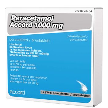 PARACETAMOL ACCORD 1000 mg PORETABLETTI 12 kpl