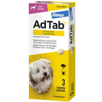 ADTAB 112 mg PURUTABLETTI KOIRILLE YLI 2,5-5,5 KG 3 fol