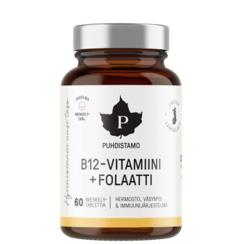 PUHDISTAMO B12-VITAMIINI + FOLAATTI VADELMA 60 KPL