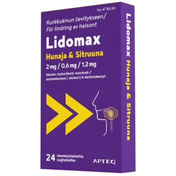 LIDOMAX HUNAJA & SITRUUNA 2/0,6/1,2 mg IMESKELYTABLETTI 24 fol