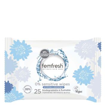 FEMFRESH SENSITIVE WIPES -KOSTEUSPYYHKEET INTIIMIALUEELLE 25 kpl