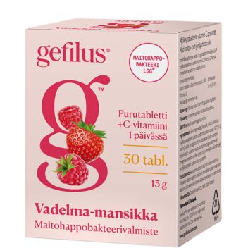 GEFILUS VADELMA-MANSIKKA PURUTABL 30 KPL