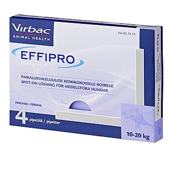 EFFIPRO KOIRILLE 10-20KG 100MG/ML PAIKALLISVALELULIUOS 4x1,34 ml