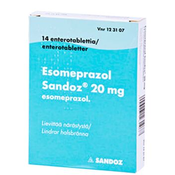 ESOMEPRAZOL SANDOZ 20 MG OHUTSUOLESSA HAJOAVA TABLETTI 14 fol