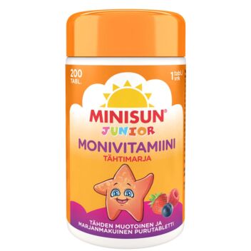 MINISUN MONIVITAMIINI TÄHTIMARJA JUNIOR PURUTABL 200 KPL
