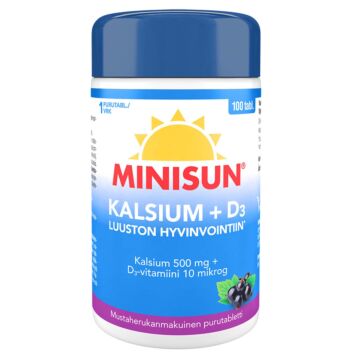 MINISUN KALSIUM+D-VITAMIINI MUSTAHERUKKA 100 PURUTABL
