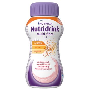 NUTRIDRINK MULTI FIBRE MANSIKKA NESTE, TÄYDENNYSRAVINTOVALMISTE 4 X 200 ML