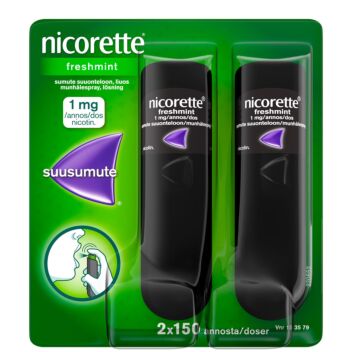 NICORETTE FRESHMINT 1 mg/annos SUMUTE SUUONTELOON, LIUOS 2 x 150 annosta