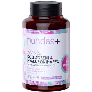 PUHDAS+BEAUTY COLLAGEN&HYALURON + C VEGEKAPS 150 kpl