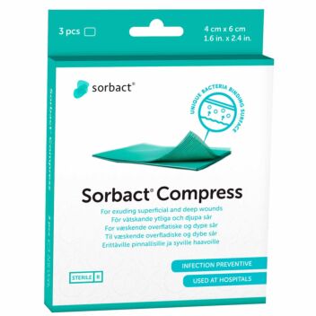 Sorbact Compress 4x6cm taitos 3 kpl | Tulehtuneen haavan hoito 