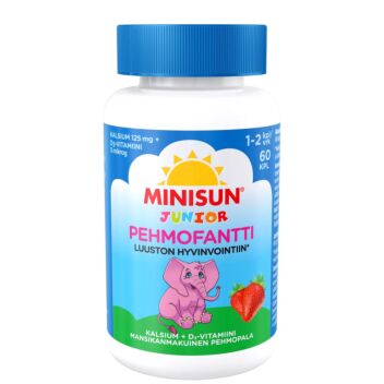 MINISUN PEHMOFANTTI JUNIOR KALSIUM+D-VITAMIINI MANSIKKA 60 KPL