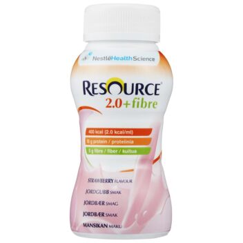 RESOURCE 2,0 + FIBRE NESTE, TÄYDENNYSRAVINTOVALMISTE MANSIKKA 4 X 200 ML