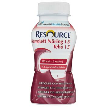 RESOURCE TEHO 1.5 NESTE, TÄYDENNYSRAVINTOVALMISTE MANSIKKA-VADELMA 4 X 200 ML