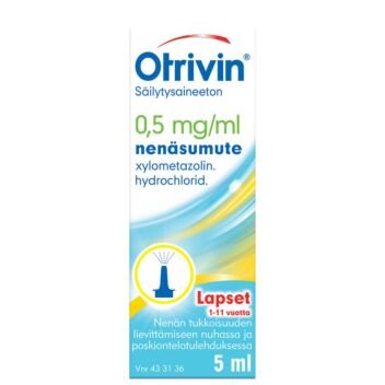 OTRIVIN SÄILYTYSAINEETON 0,5 mg/ml NENÄSUMUTE, LIUOS PYSTYSUUNTAINEN PUMPPU 5 ml