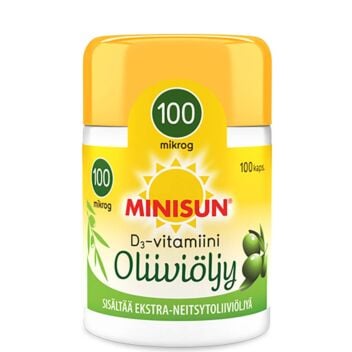 MINISUN D-VITAMIINI OLIIVIÖLJY 100 MIKROG 100 KAPS