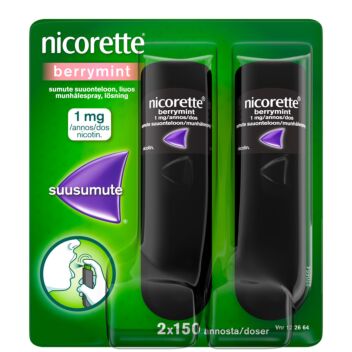 NICORETTE BERRYMINT 1 mg/annos SUMUTE SUUONTELOON, LIUOS 2 x 150 annosta
