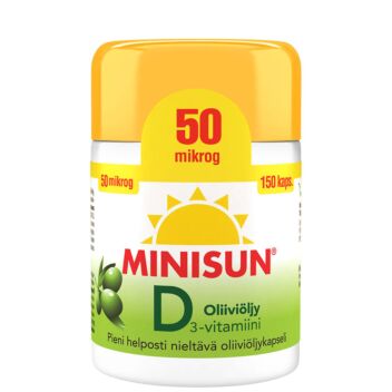 MINISUN D-VITAMIINI OLIIVIÖLJY 50 MIKROG 150 KAPS
