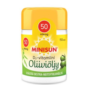 MINISUN D-VITAMIINI OLIIVIÖLJY 50 MIKROG 150 KAPS