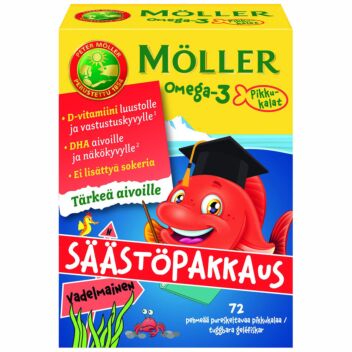 MÖLLER OMEGA-3 PIKKUKALAT SÄÄSTÖPAKKAUS VADELMAINEN 72 KPL