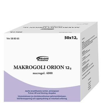 MAKROGOLI ORION 12 G JAUHE ORAALILIUOSTA VARTEN, ANNOSPUSSI 50 x 12 g