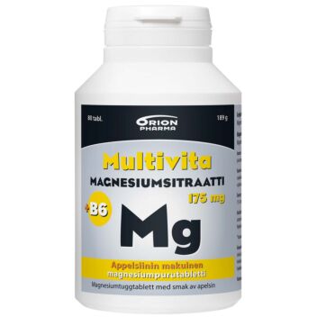 MULTIVITA MAGNESIUMSITRAATTI + B6 APPELSIINI 175 MG PURUTABL 80 KPL