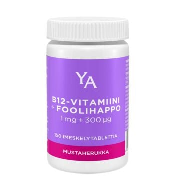 YA B12-VITAMIINI+FOOLIHAPPO 1 MG+300 MIKROG MUSTAHERUKKA TABL 150 kpl