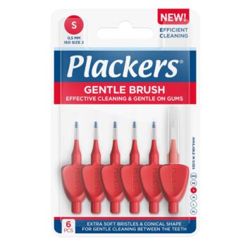 PLACKERS GENTLE BRUSH S 0.5 MM HAMMASVÄLIHARJA PUNAINEN 6 kpl