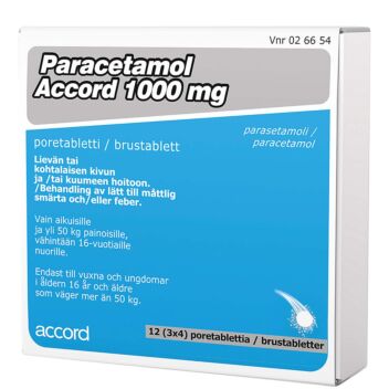 PARACETAMOL ACCORD 1000 MG PORETABLETTI 12 kpl