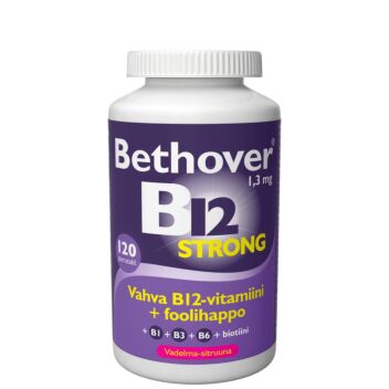 Bethover Strong B12-vitamiini vadelma-sitruuna 120 kpl | B12-vitamiini