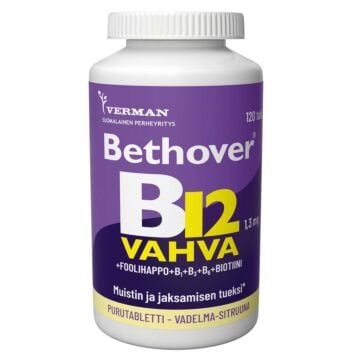 Bethover Strong B12-vitamiini vadelma-sitruuna 120 kpl | B12-vitamiini
