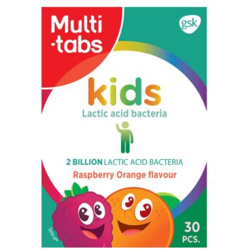 Multi-tabs kids maitohappobakteeri vadelma-appelsiini 30 kpl | Maitohappobakteerit